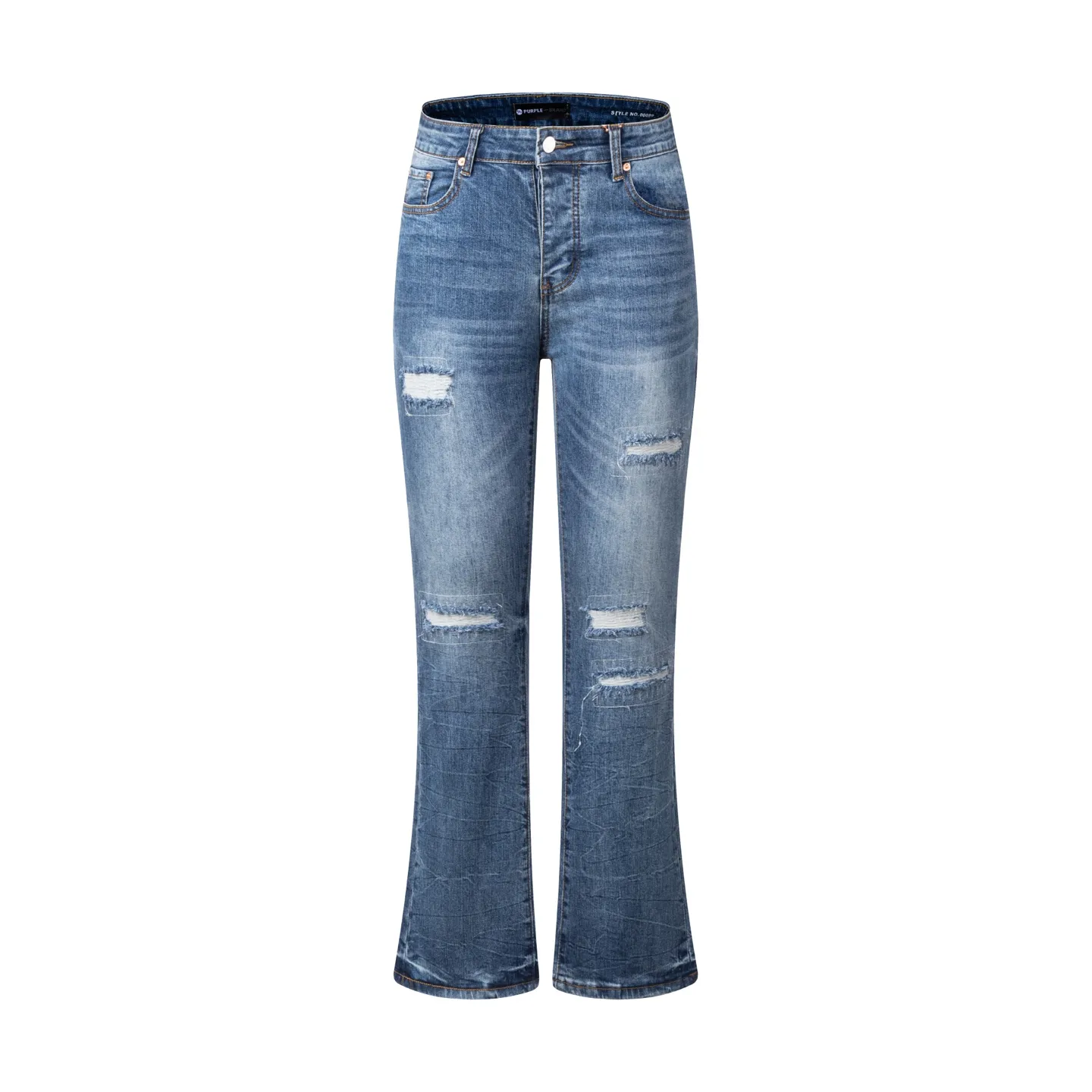 145 PURPLE BRAND 26 New Arrival bamboo ripped jeans for couples, loose and spicy, truly restores the ultimate Vintage texture, three-dimensional version, loose and comfortable, not picky about the figure, taller and slimmer, factory-made, original factory quality control, same style for men and women, can be matched with couples, Versatile recommended, must-have jeans for all seasons, fashionable people have been disappointed. From the quality selection of fabrics, the tailoring of details, and the matching of patterns, they are all impeccable! The upper body is so handsome when worn...it can be easily worn by men, women and children! The craftsmanship is made of heavy-duty washed pure cotton denim fabric. After washing, it is soft and thick. It is very stylish when worn on the body. Color: Blue Style number: # Size: 28 30 32 34 36